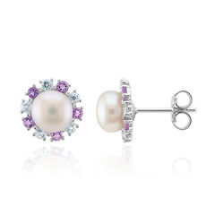 Boucles d'oreilles en argent et Perle blanche de culture d'eau douce (Michelle Albala)