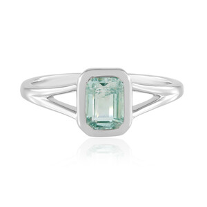 Bague en argent et Émeraude de couleur Paraiba