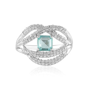 Zilveren ring met een Paraiba kleurige smaragd