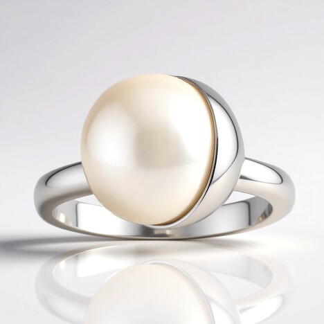 Bague en argent et Perle blanche de culture d'eau douce (Michelle Albala)