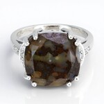 Anello placcato in platino con Quarzo Dinosauro