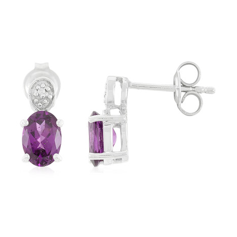 Zilveren oorbellen met magenta granaten