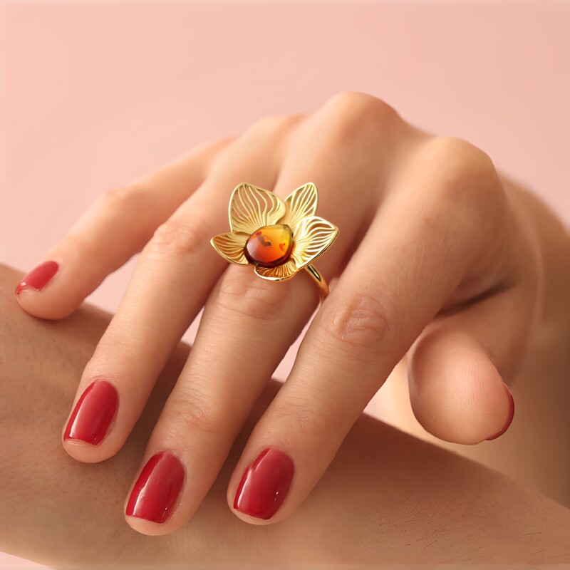 Baltischer Sunrise-Bernstein-Silberring (dagen)