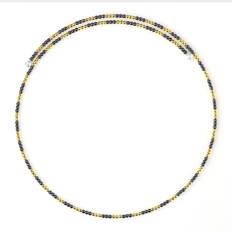 Collar al cuello en acero con Hematita dorada (Riya)