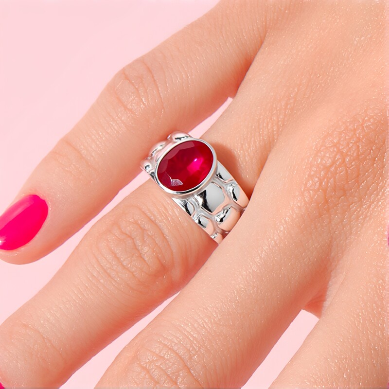 Bague en argent et Calcedoine framboise (SAELOCANA)