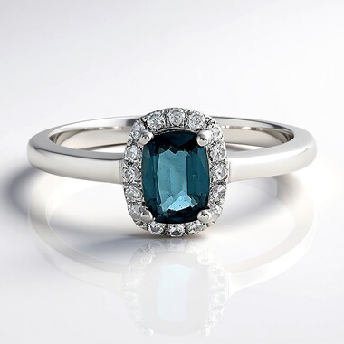 Anello in argento con Cianite Blu Foglia di Tè