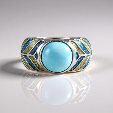 Pierścionek ze srebra platynowanego - Larimar (Adela Silber)