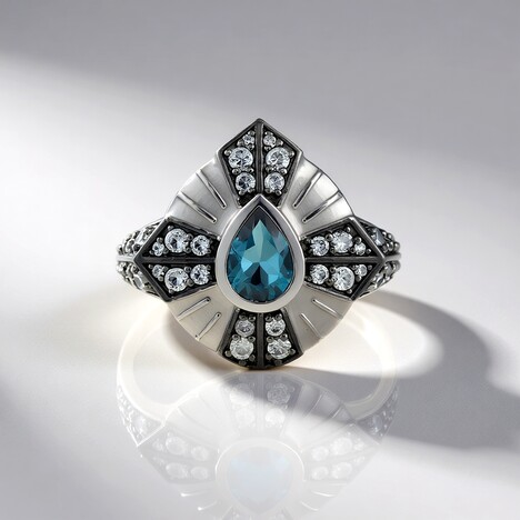Anello in argento con Topazio Blu Londra (Adela Silber)