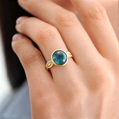 Anillo en oro con Indicolita Ojo de Gato (AMAYANI)