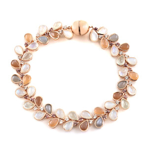 Zilveren armband met witte maanstenen (KM by Juwelo)