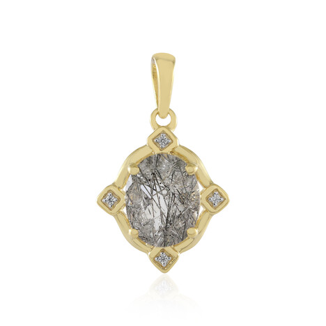 Black Rutile Quartz Silver Pendant