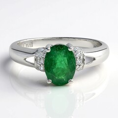 Anello placcato in platino con Smeraldo Bahia