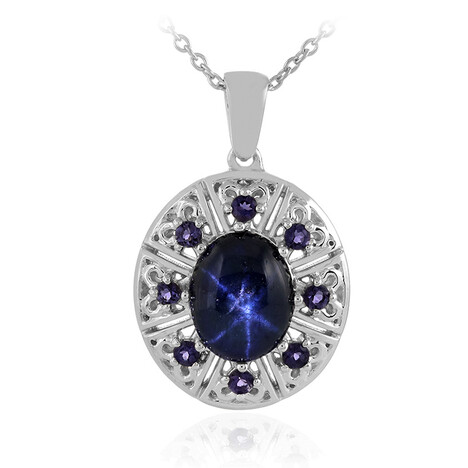 Collier en argent et Saphir étoilé bleu