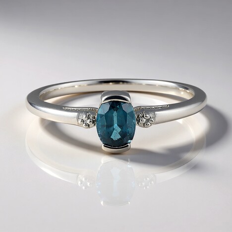 Anello in argento con Cianite Blu Foglia di Tè