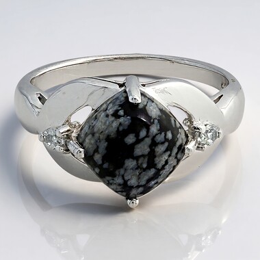 Anello in argento con Ossidiana Fiocco di Neve