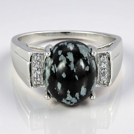 Anello in argento con Ossidiana Fiocco di Neve