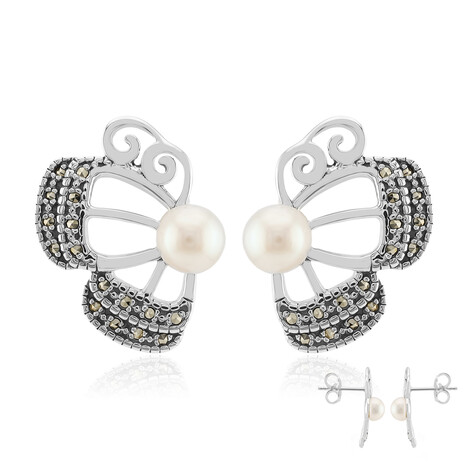 Zilveren oorbellen met Witte zoetwater kweekparels (TPC)