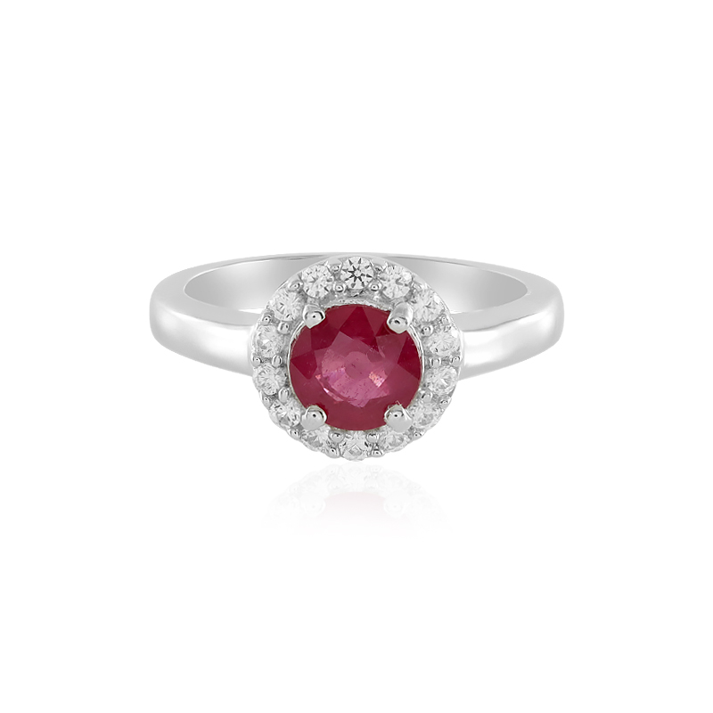 Anello in argento placcato platino con rubini e zirconi