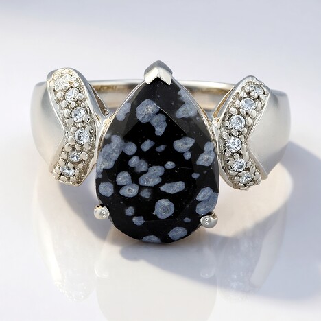 Anello in argento con Ossidiana Fiocco di Neve