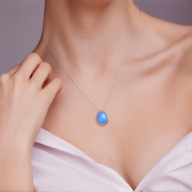 Ciondolo in argento con Calcedonio Blu (MONOSONO COLLECTION)