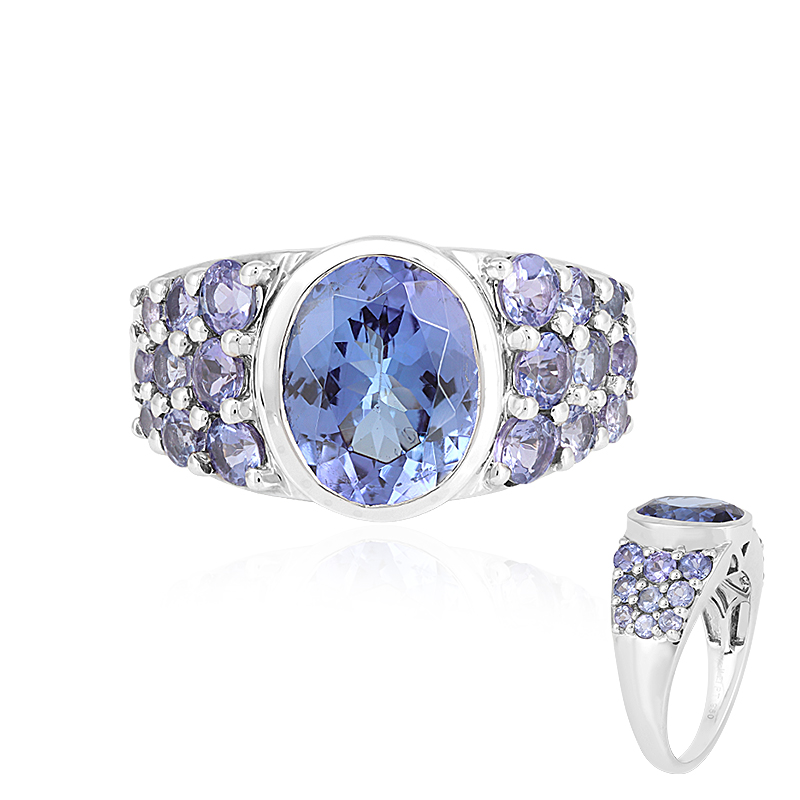 Bague Cocktail Tanzanite Cultivée En Labo - Argent 925, Multicolore, Zirs, Taille 7, Neuf Sous écrin