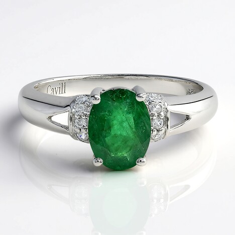Anello placcato in platino con Smeraldo Bahia