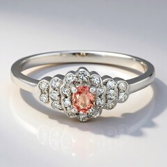 Anello placcato in platino con Zaffiro Padparadscha