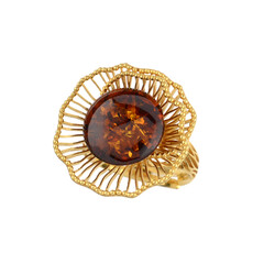 Anillo en plata con Ámbar báltico cognac