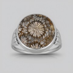 Anello in argento con Corallo Pietrificato (Bali Barong)