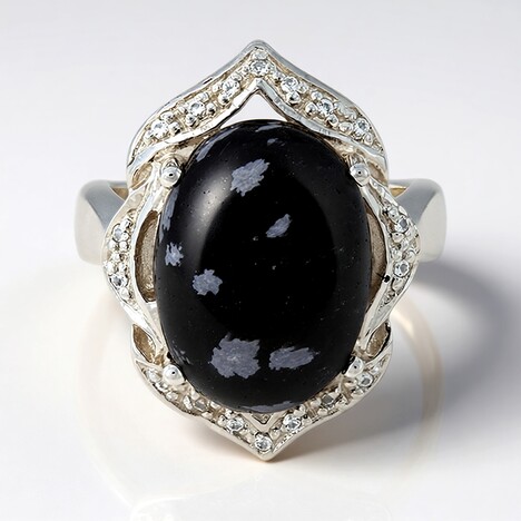 Anello in argento con Ossidiana Fiocco di Neve