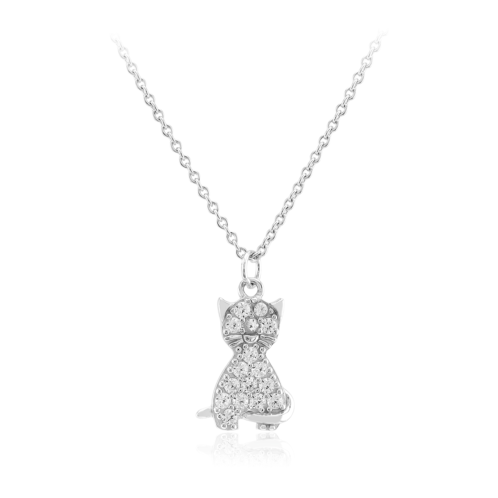 Cat Zircon Pendant 925 Silver Necklace