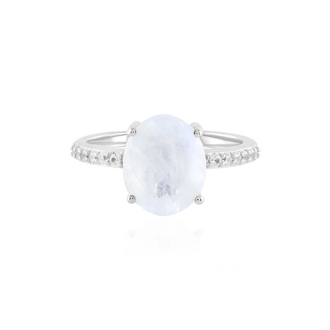 Anillo en plata con Piedra de Luna arcoíris