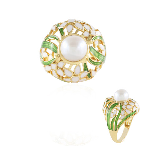 Anello in argento con Perla d'Acqua Dolce Bianca (Adela Silber)