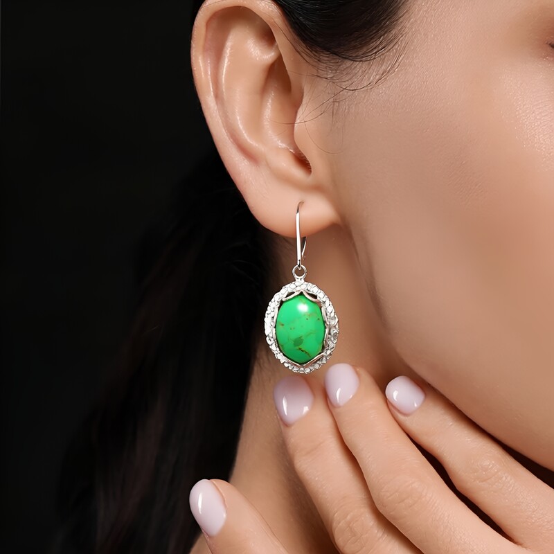 Pendientes en plata con Turquesa verde Mohave Kingman (Faszination Türkis)