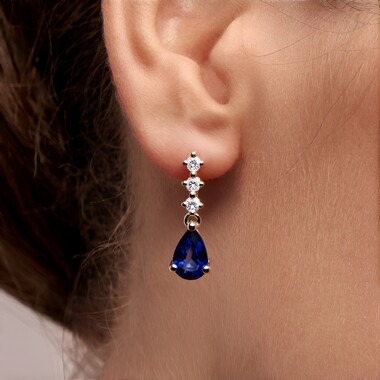 14K Ceylon Blue Sapphire Gold Earrings (CIRARI)