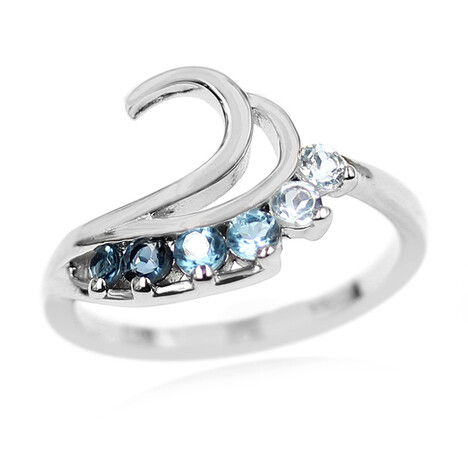 Zilveren ring met hemel-blauwe topaasstenen