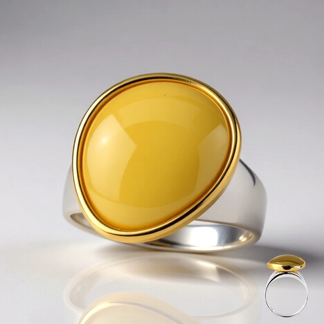 Anello in argento con Ambra Milky Baltica (dagen)
