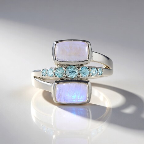Bague en argent et Pierre de lune bleue (KM by Juwelo)