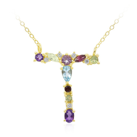 Edelstein-Silberhalskette Buchstabe T