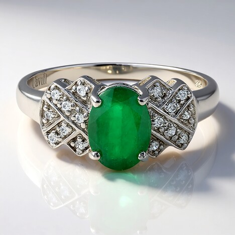 Anello placcato in platino con Smeraldo Bahia