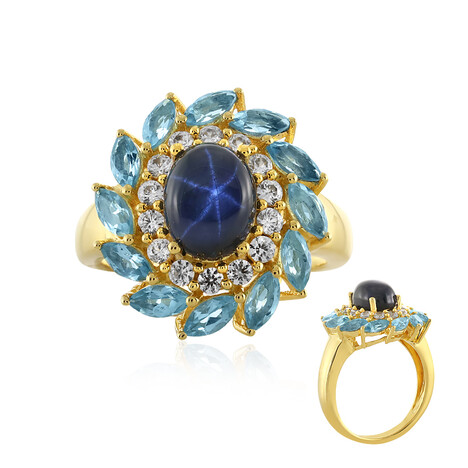 Zilveren ring met een blauwe ster saffier