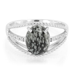 Bague en argent et Obsidienne Flocon-de-Neige