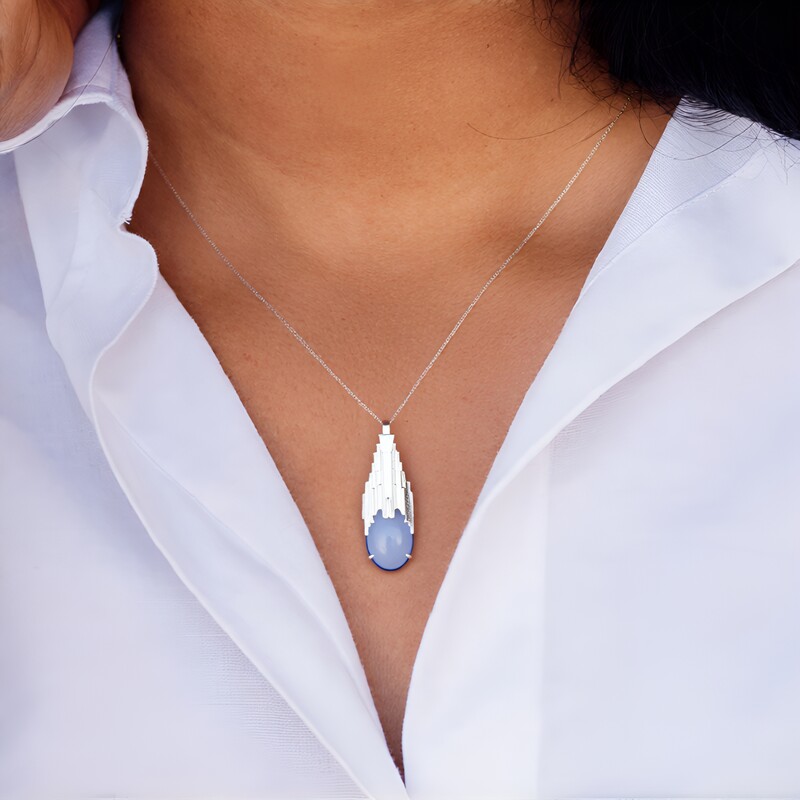 Zilveren hanger met een Aqua Chalcedoon (MONOSONO COLLECTION)