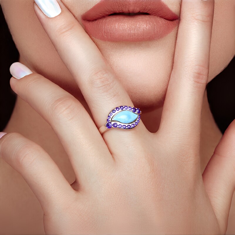 Anello in argento con Larimar (KM by Juwelo)