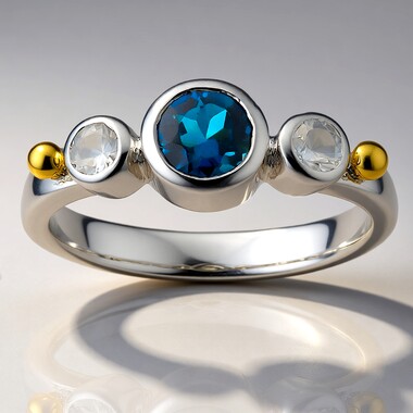 Londonblauer Topas-Silberring mit Gold (Granulieren)