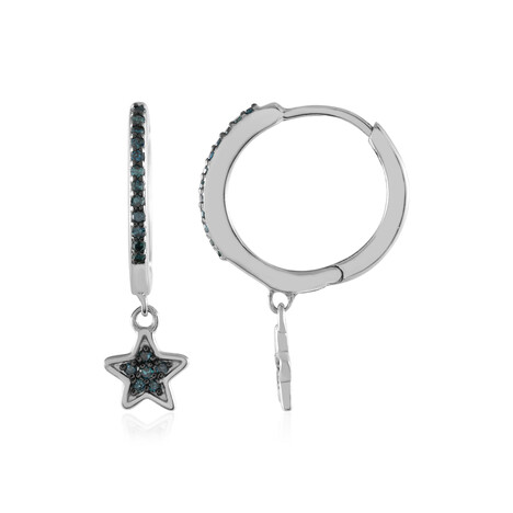 SI1 Blue Diamond Silver Earrings