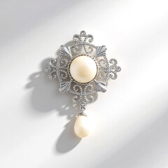 Broche en argent et Perle blanche de culture d'eau douce