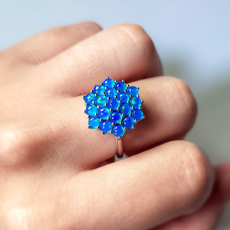 Anello in argento con Opale Blu dell'Etiopia