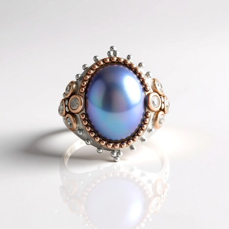 Anello in argento con Perla Mabe blu (Dallas Prince Designs)