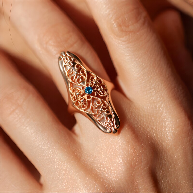 Blue Diamond Silver Ring